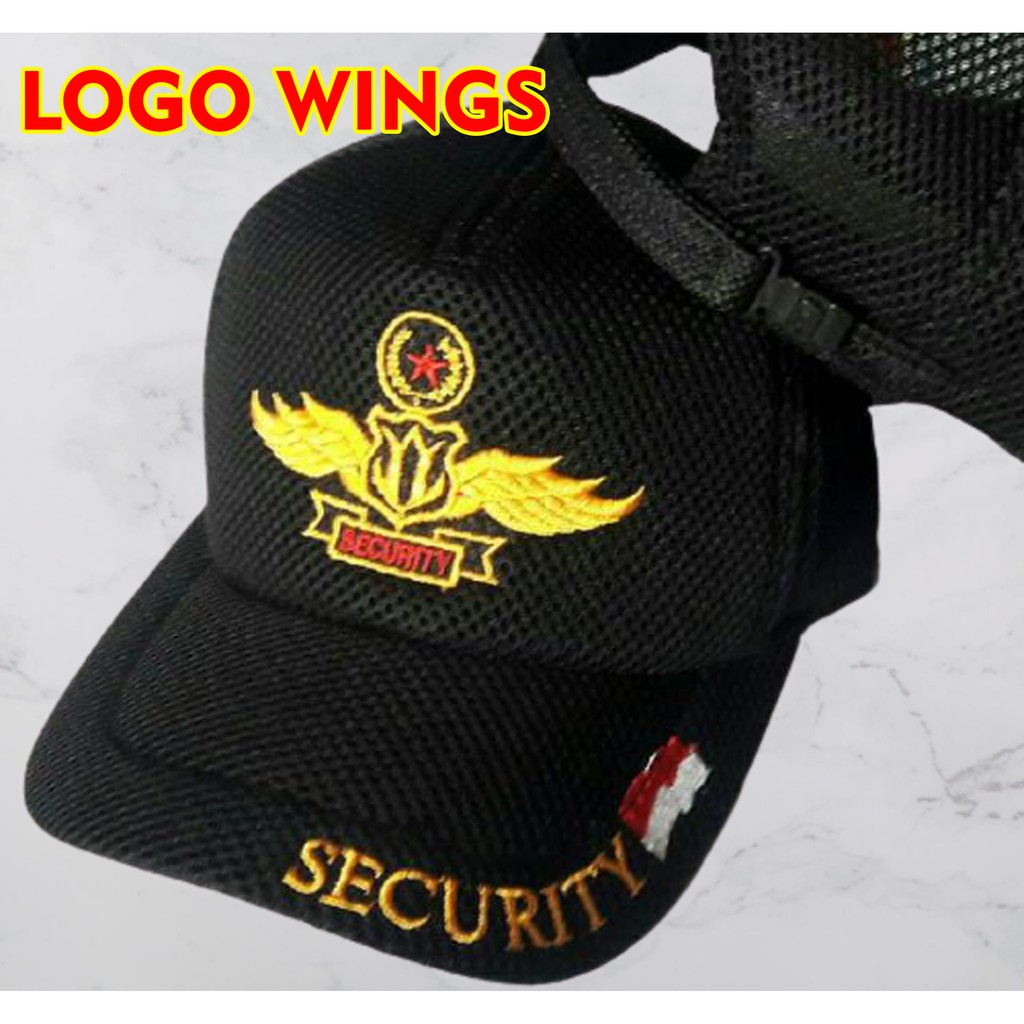 Topi Security Logo "WING STAR" Hitam Polos Terbaru Keren/ Topi Satpam PDH PDL Jaring Double Mes