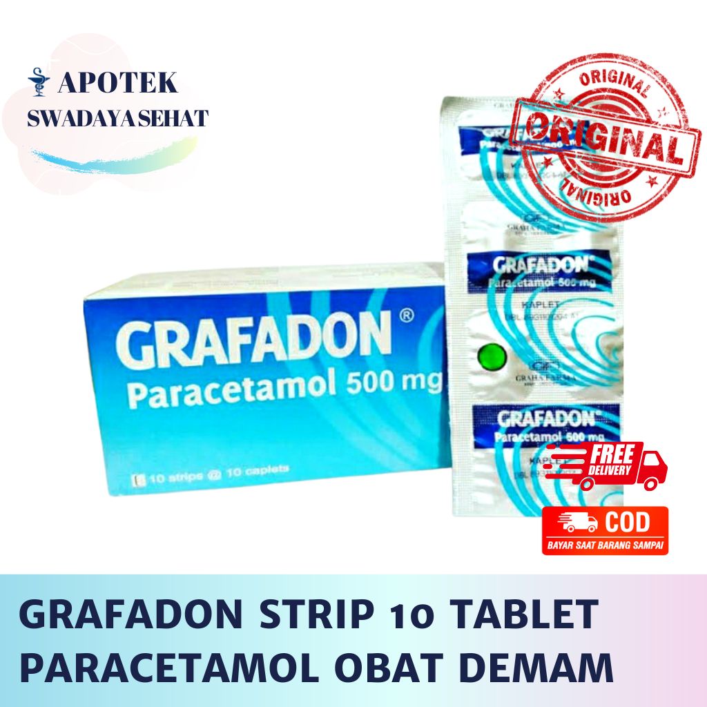 GRAFADON STRIP 10 Tablet - Parasetamol 500 Mg Obat Demam Sakit Kepala Panas Dingin Paracetamol Pct