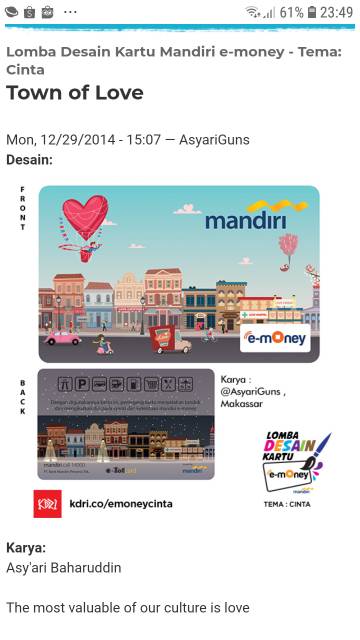 ///KADO VALENTINE/// Mandiri eMoney TOWN OF LOVE ORI /Like eTOLL Tapcash Flazz or Brizzi