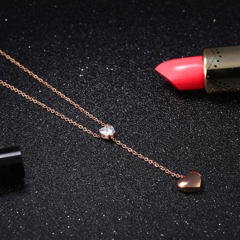 [New] Kalungtitanium mini korea hadiah wanita cewek love diamond anti karat KK118