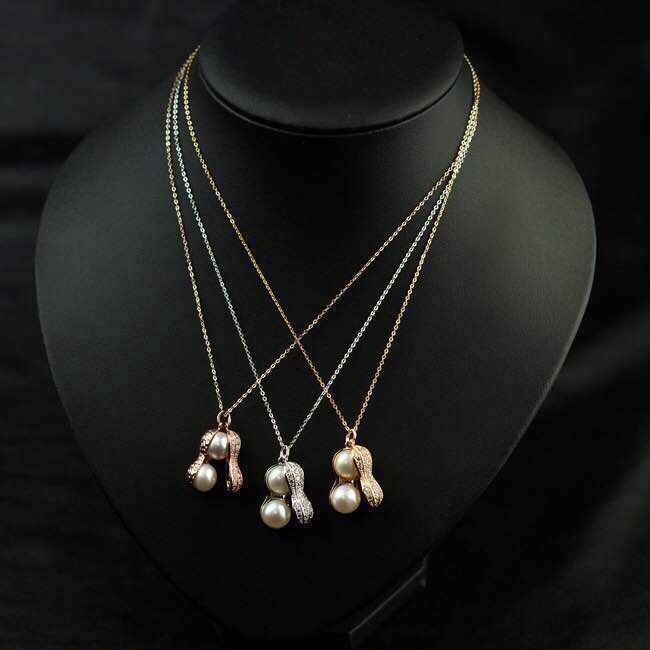 AZ007  【Barang spot 】 Stylish Kalung Berlian Mutiara Liontin Bentuk Kacang Perhiasan Necklace Wanita