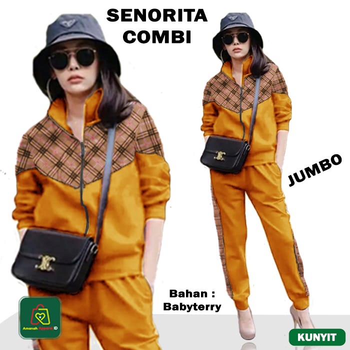 Setelan Pakaian Wanita SENORITA COMBI JUMBO Bahan Babyterry Premium Size XL - 11369