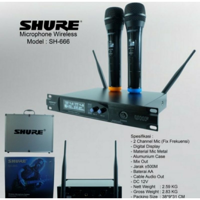 Mic Wireless SHURE SH666 SH 666 UHF Koper Hardcase