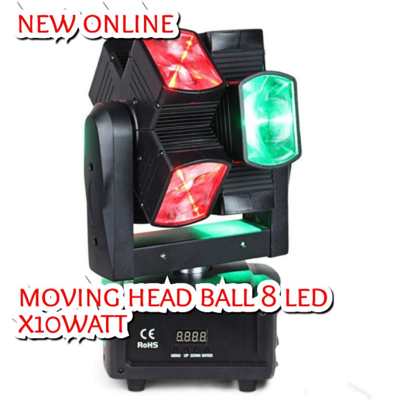 MOVING HEAD BALL 8 LED x 10WATT 4IN1 FULL COLOUR