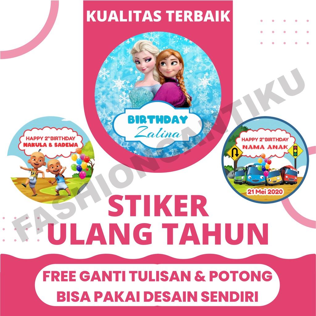 Stiker Ultah Anak, Sticker Label Ulang Tahun, Bento, Mika, Tumpeng Nasi Box Souvenir Custom Karakter