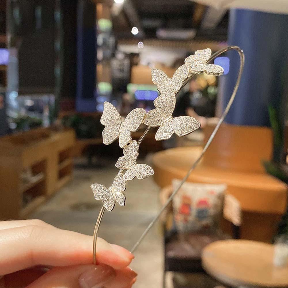 AUGUSTINA Aksesoris Rambut Kupu-Kupu Temperamen Korea Berlian Imitasi Kristal Rambut Hoop