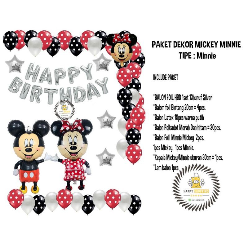 PAKET DEKORASI HBD MICKEY MOUSE SET FREE LEM BALON