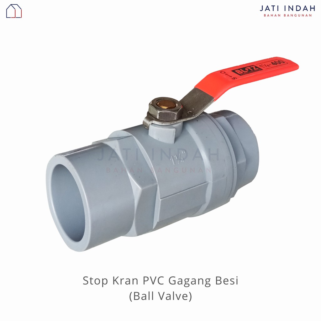 Stop Kran 1-1/2" PVC Gagang Besi / Ball Valve / Keran Pintu Air