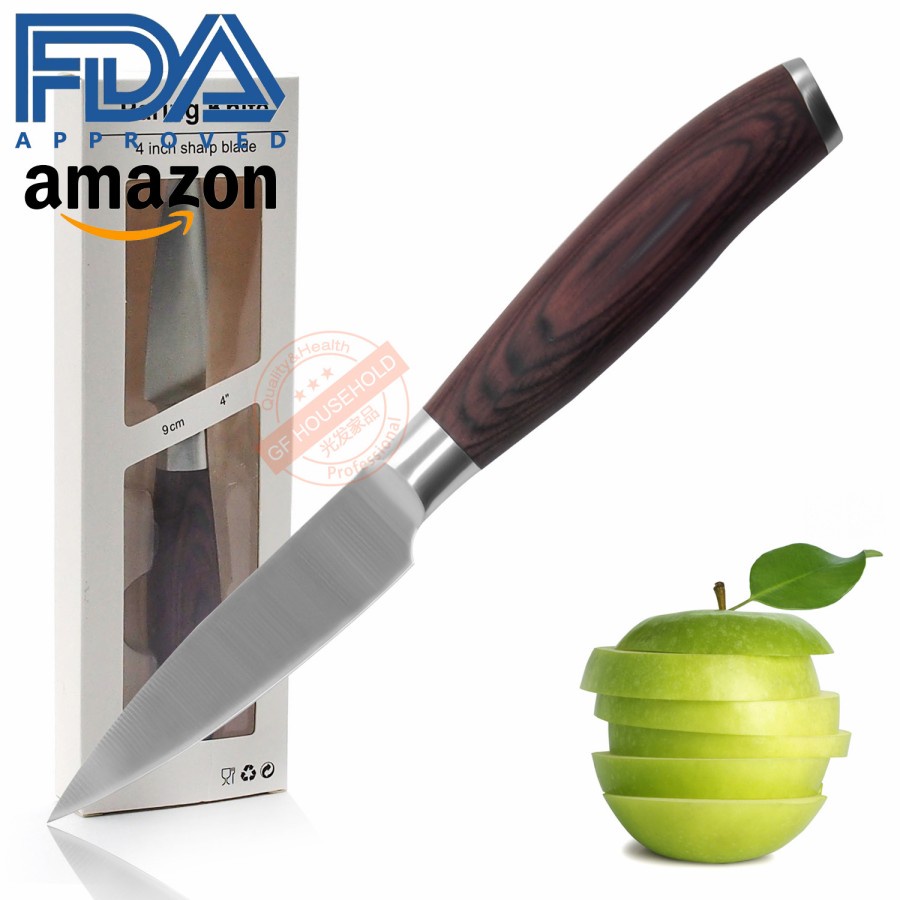 4inch stainless paring knife wooden handle 5cr15mov / pisau kupas buah