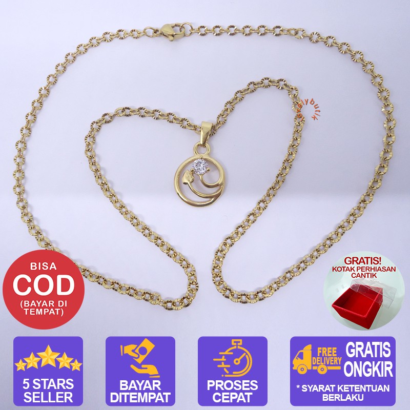 Lovelybutik Kalung Titanium Anti Karat  Garden Kalung Titanium Wanita Uk 45 cm BONUS KOTAK PERHIASAN