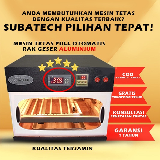 Mesin Tetas Telur Full Otomatis Penetas Rak Geser Alumunium MTFORGA2530 SUBATECH MTTU