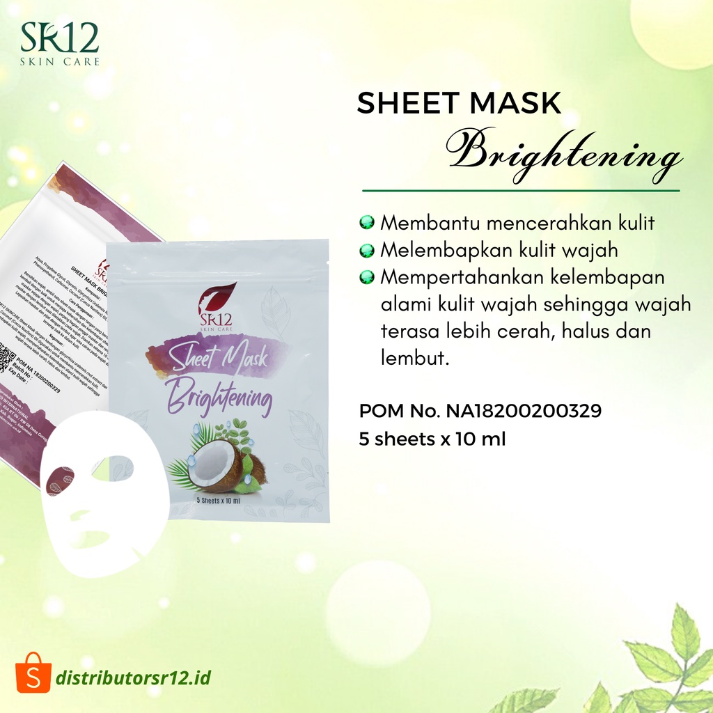 SHEET MASK BRIGHTENING SR12 MASKER PENCERAH WAJAH BPOM ISI 5 SHEET