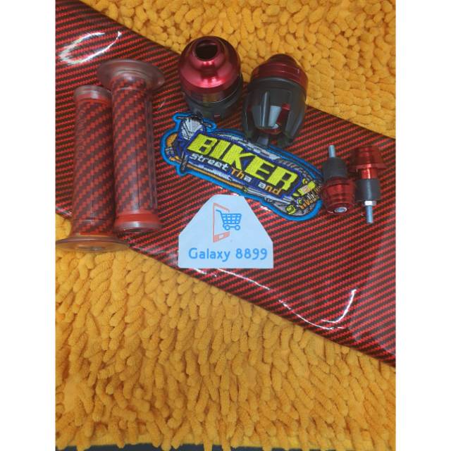 Kulit Jok Karbon Merah + Jalu As + Jalu stang + Handgrip karbon Kitaco