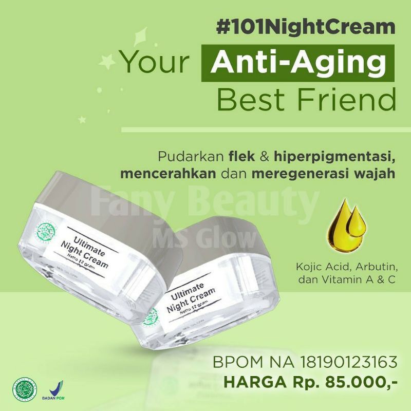 ULTIMATE NIGHT CREAM MS GLOW CREAM FLEK HITAM KRIM MALAM NODA HITAM