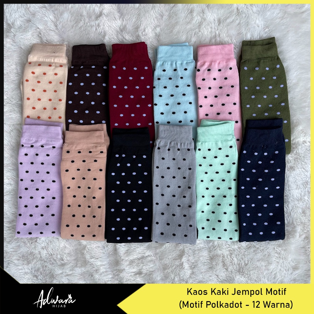 Kaos Kaki Jempol Muslimah Motif Polkadot Polka Tapak Hitam (Panjang dan Tebal)