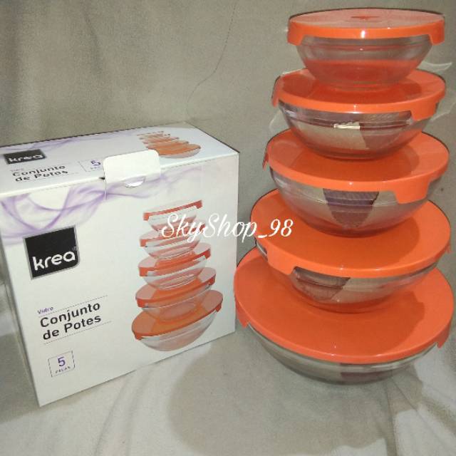 Mangkok Kaca Seperti Kimglass Kaca 1 set isi 5pcs dengan tutup
