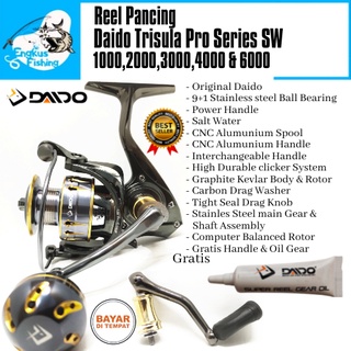 Reel Pancing Daido Trisula Pro Series SW 1000 - 6000 (19+1 Bearing) Gratis Handle Oil Gear Murah - Engkus Fishing