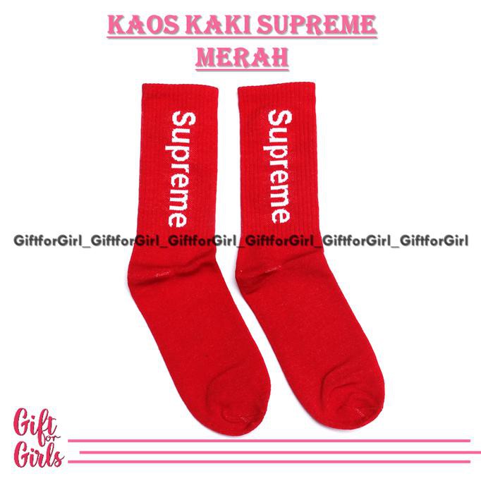 BAYAR DITEMPAT kaos kaki motif supreme merah. kaoskaki motif premium. kaos kaki pria.