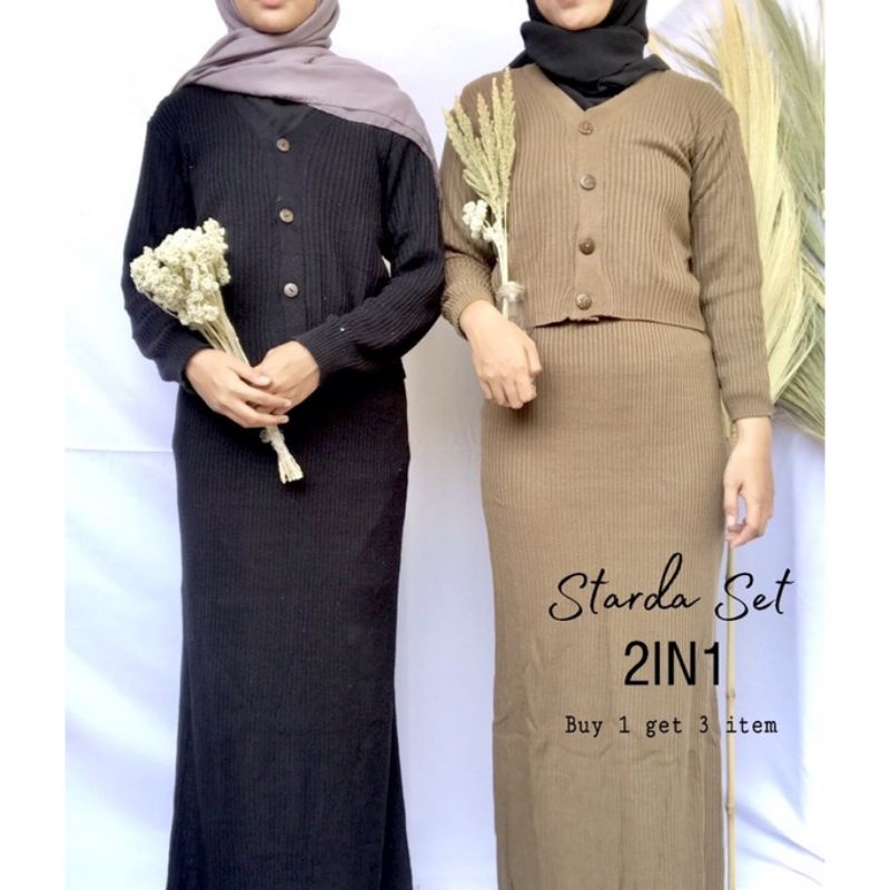 SETELAN RAJUT STAYLIS STARDA 2IN1[[ ROK SPAN KNITTED ]]