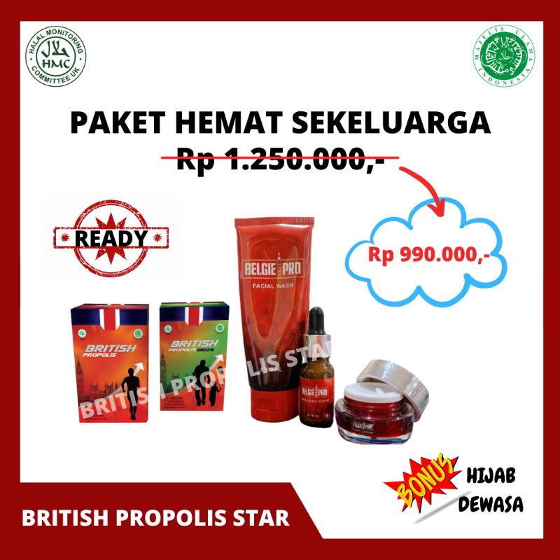 PAKET HEMAT BP SEKELUARGA BRITISH PROPOLIS BELGIE PRO SKINCARE ANTI AGING