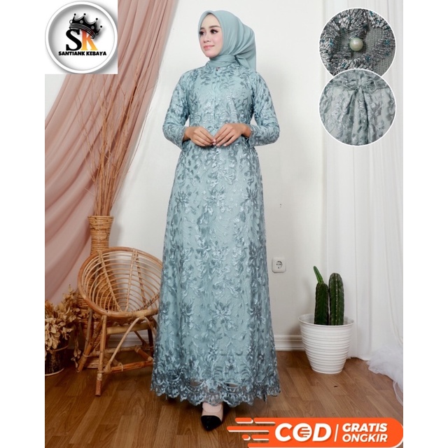 Gamis Tulle Modern Dress Pesta Wanita Busui Friendly By santiank kebaya