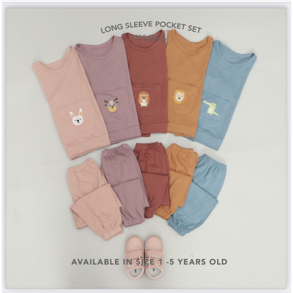 AMBYAR Last Stock MOOI LONGSLEEVE POCKET SET SETELAN PANJANG KANTONG ANAK 1-5 TAHUN CBKS SO