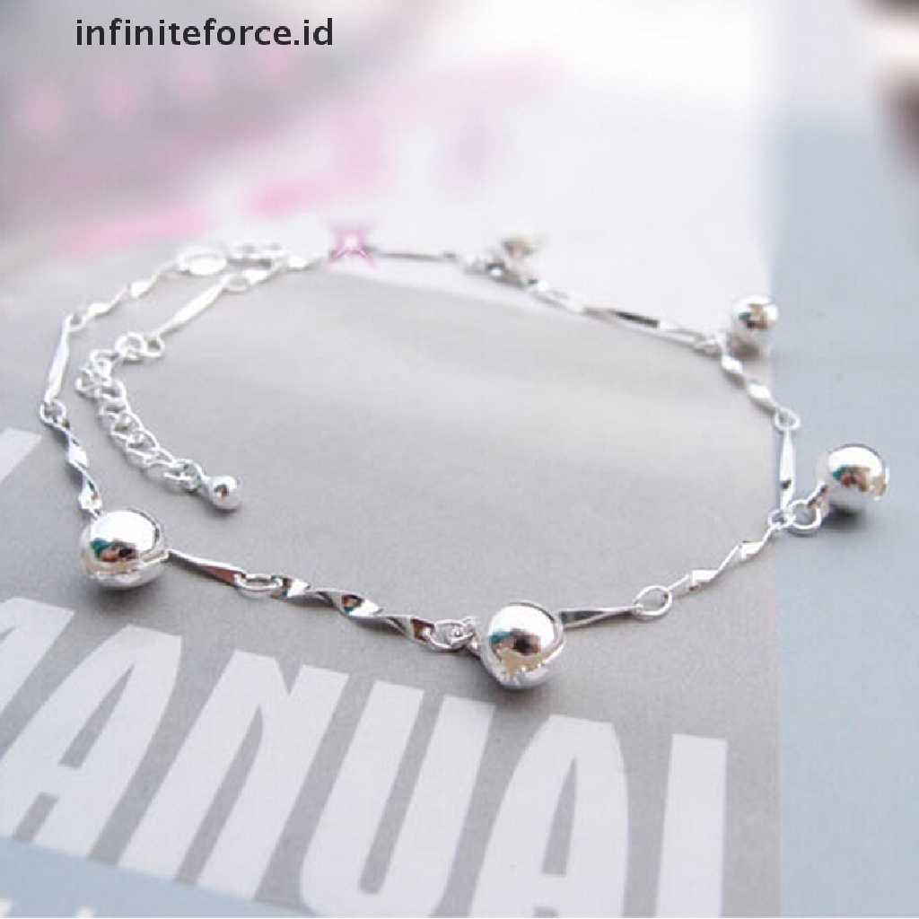 Infiniteforce.id Gelang Kaki Wanita Lapis Silver 925 Aksen Lonceng Untuk Pantai