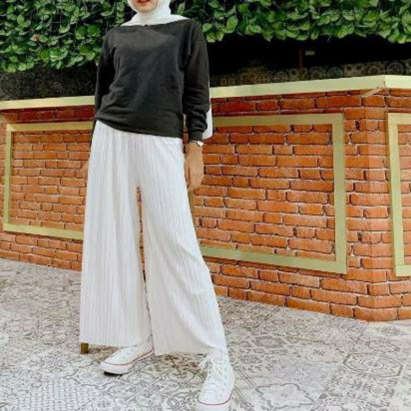 CELANA KULOT PLISKET PUTIH JUMBO||KULOT PLISKET MURAH
