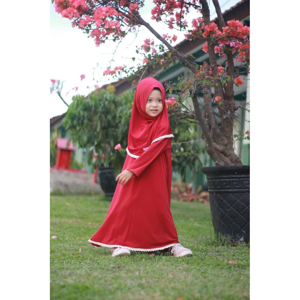 GAMIS ANAK PEREMPUAN 2 TAHUN MUSLIMAH SYARI WARNA MERAH BATA AISKA HIJAB NON PED