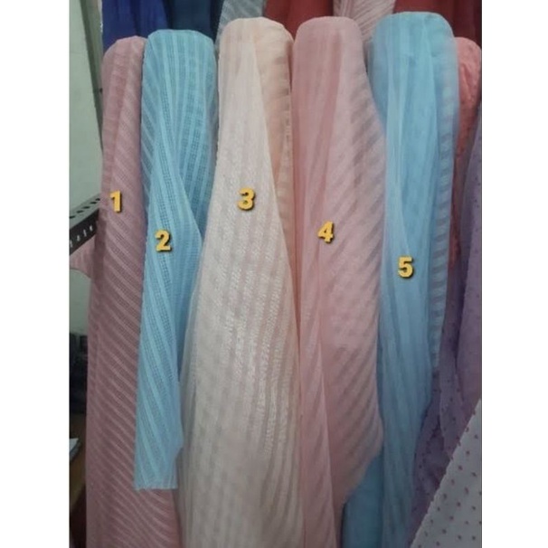 (COD) kain organza salur mewag/bakal kain organza salur motif(harga 1 roll)