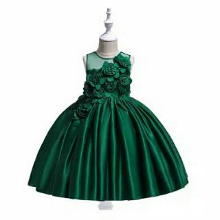 Dress anak  sz 4 8th baju  pesta  anak  perempuan gaun satin  