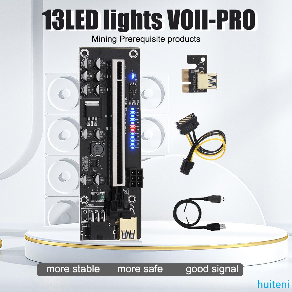 Ver011S Papan Adapter Extender Riser Card Pci-E 1x Ke 16x Graphics Usb 3.0 Gpu Dengan 6 Pin Interface Huiteni