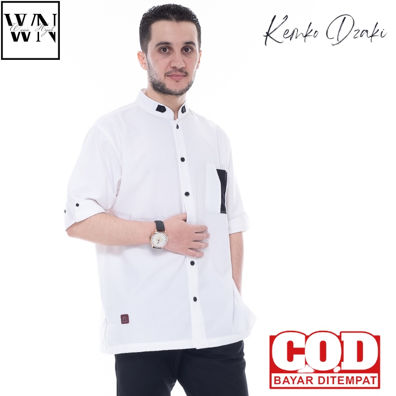 Baju Kokoh Atasan Kurta Pria Dewasa Ikhwan Modern Premium Polos Lengan Pendek Warna Putih Size S M L