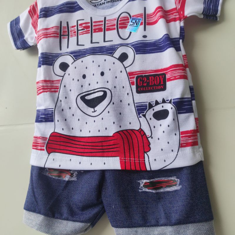 SNI Hello Bear Setelan baju celana jeans anak bayi SSL