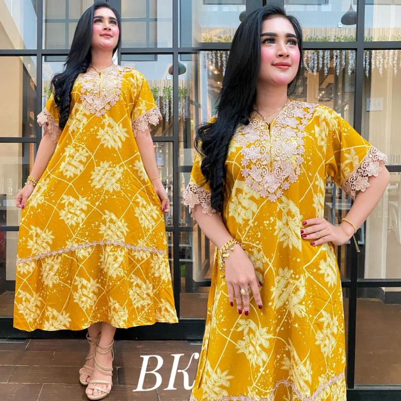 DASTER ARAB RENDA MOTIF BAMBU/DASTER BORKAT/DASTER RENDA REMPEL-Kuning bambu