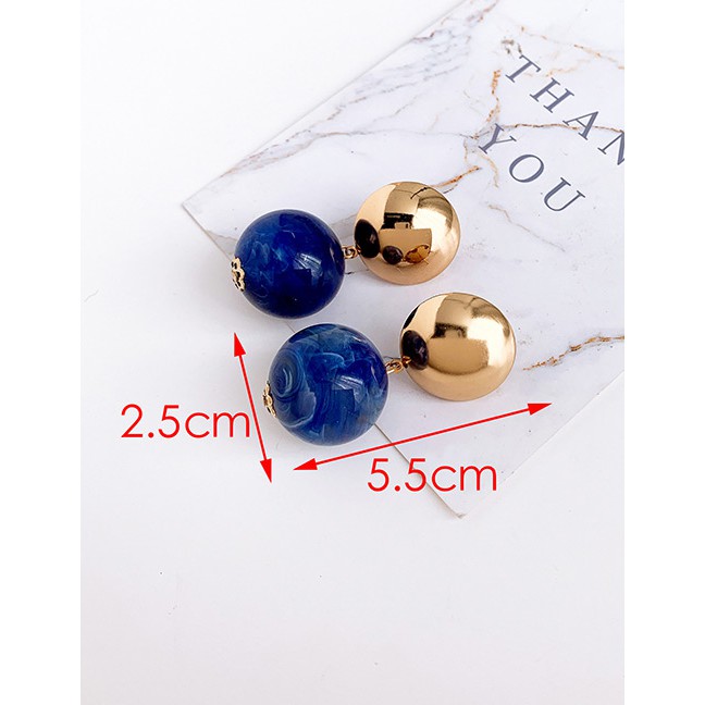 LRC Anting Fashion Navy Alloy Resin Ball Earrings F7351X