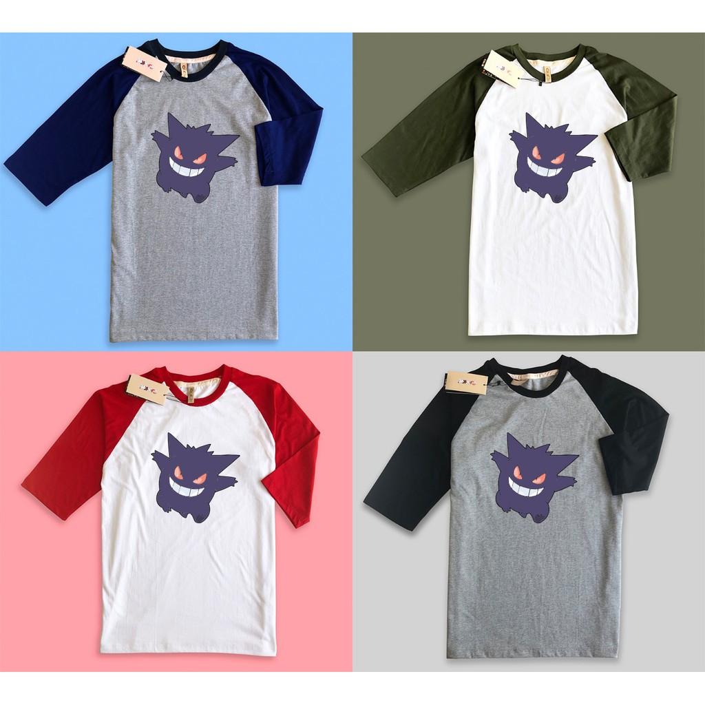 baju kaos raglan premium pokemon Gengar jepang