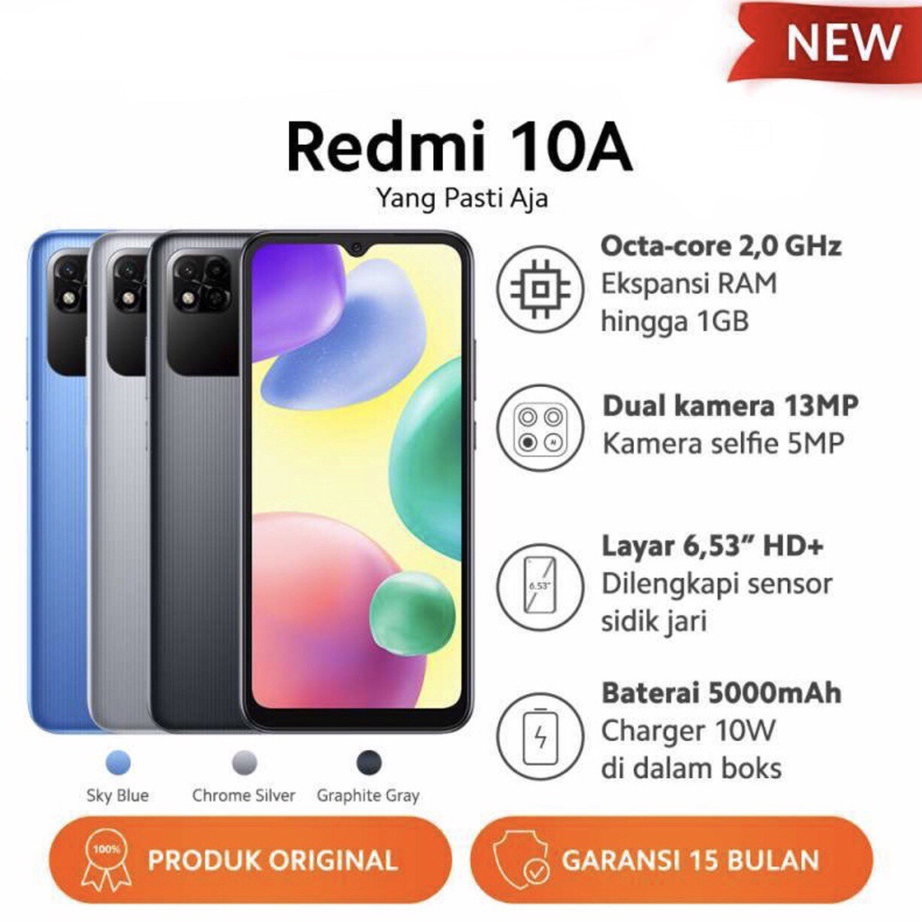 Xiaomi Redmi 10A [3GB+32GB - 3GB+64GB] Helio G25 - 13MP - 6.53&quot; IPS LCD - Li-Ion 5000mAh Garansi Resmi Xiaomi 15 Bulan