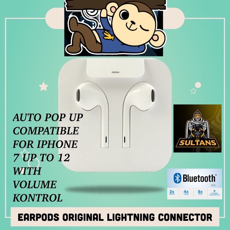 HANDSFREE SULTAN AUTO POP UP COMPATIBLE FOR IP 7 UP TO 12 WITH VOLUME PROMO SEN