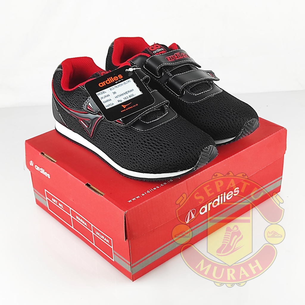 Sepatu Ardiles Anak Lelaki Trumon VELCRO Hitam Merah (31-36)