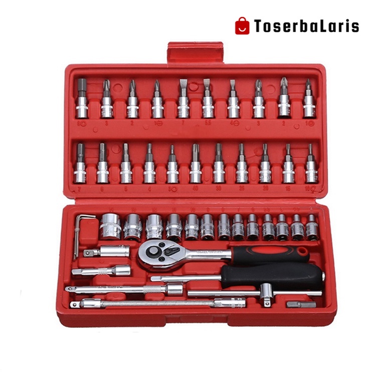 Kunci Ori SOK 46 PC Set Socket Full Lengkap Socket Tool Kit Pas Ring L Motor Mobil