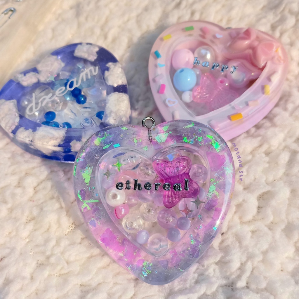 CUSTOM RESIN HEART SHAKER KEYCHAIN - BEBAS CUSTOM NAMA BTS NCT DLL
