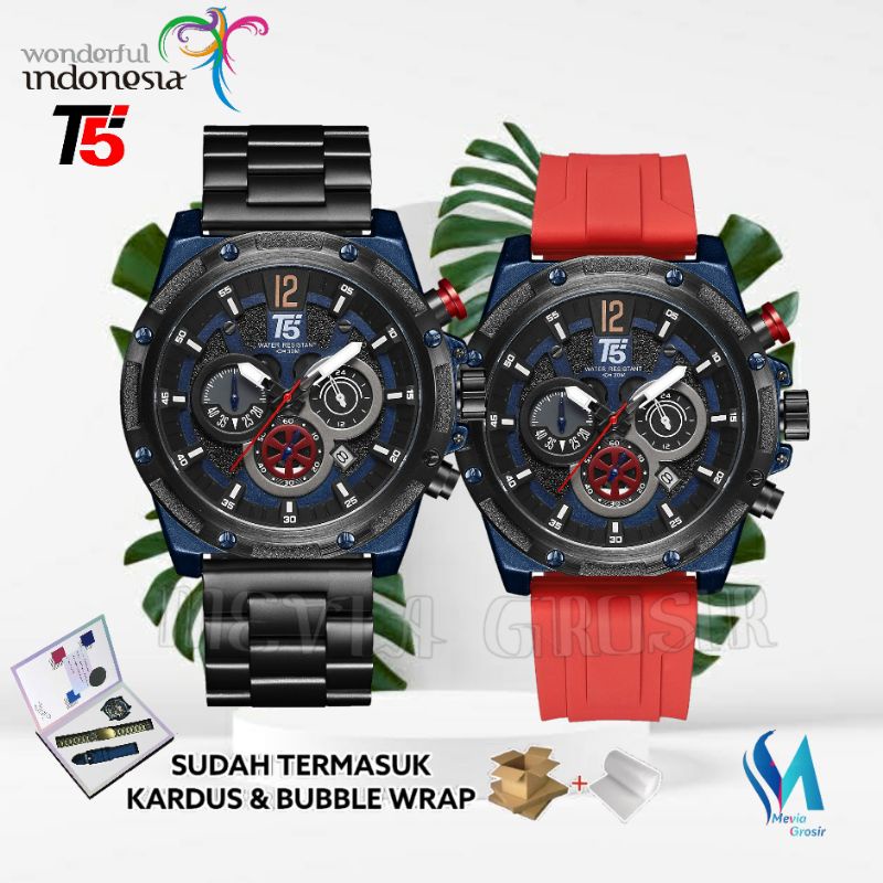 JAM TANGAN PRIA T5 H 3867 ORIGINAL BOX SET FREE RUBBER CHRONOGRAPH TAHAN AIR 3ATM BERGARANSI
