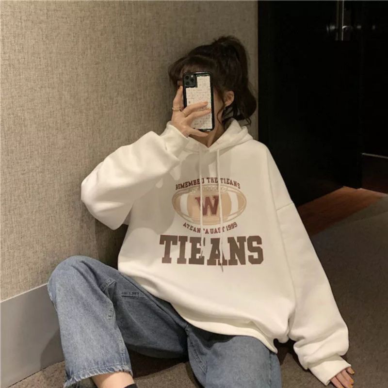 Hoodie Oversize Wanita Korean Style Bahan Katun Fleece Tebal Murah Polos XXL Ori Sweater Kekinian