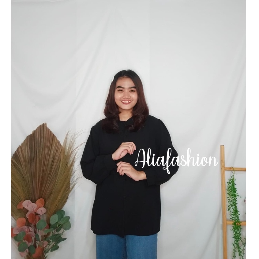 REVA BLOUSE CRINKLE/KEMEJA BLOUSE/ATASAN WANITA/Oneck Longsleeve/KEMEJA POLOS