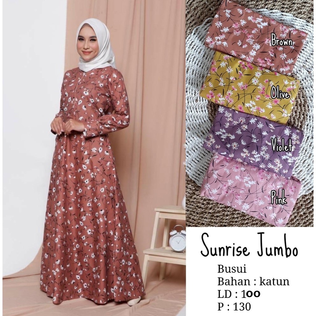 (1KG = 6PCS) GAMIS KATUN MOTIF MONALISA SUNRISE ZEFANYA JUMBO /gamis katun jepang murah Size XL-JUMB