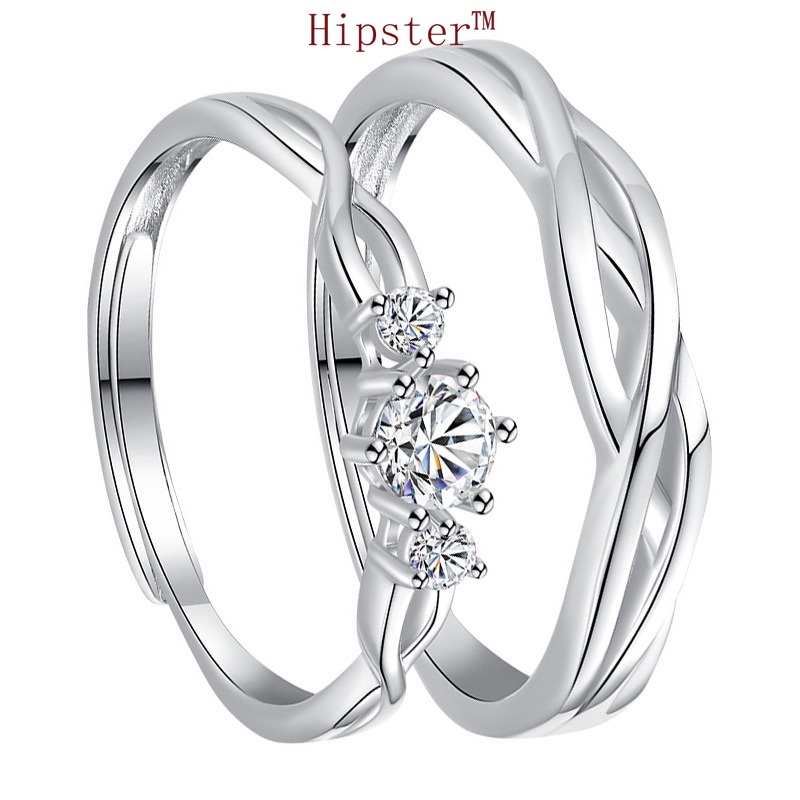 Hot Sale Elegant Graceful Romantic Hollow Interwoven Diamond Couple Couple Rings