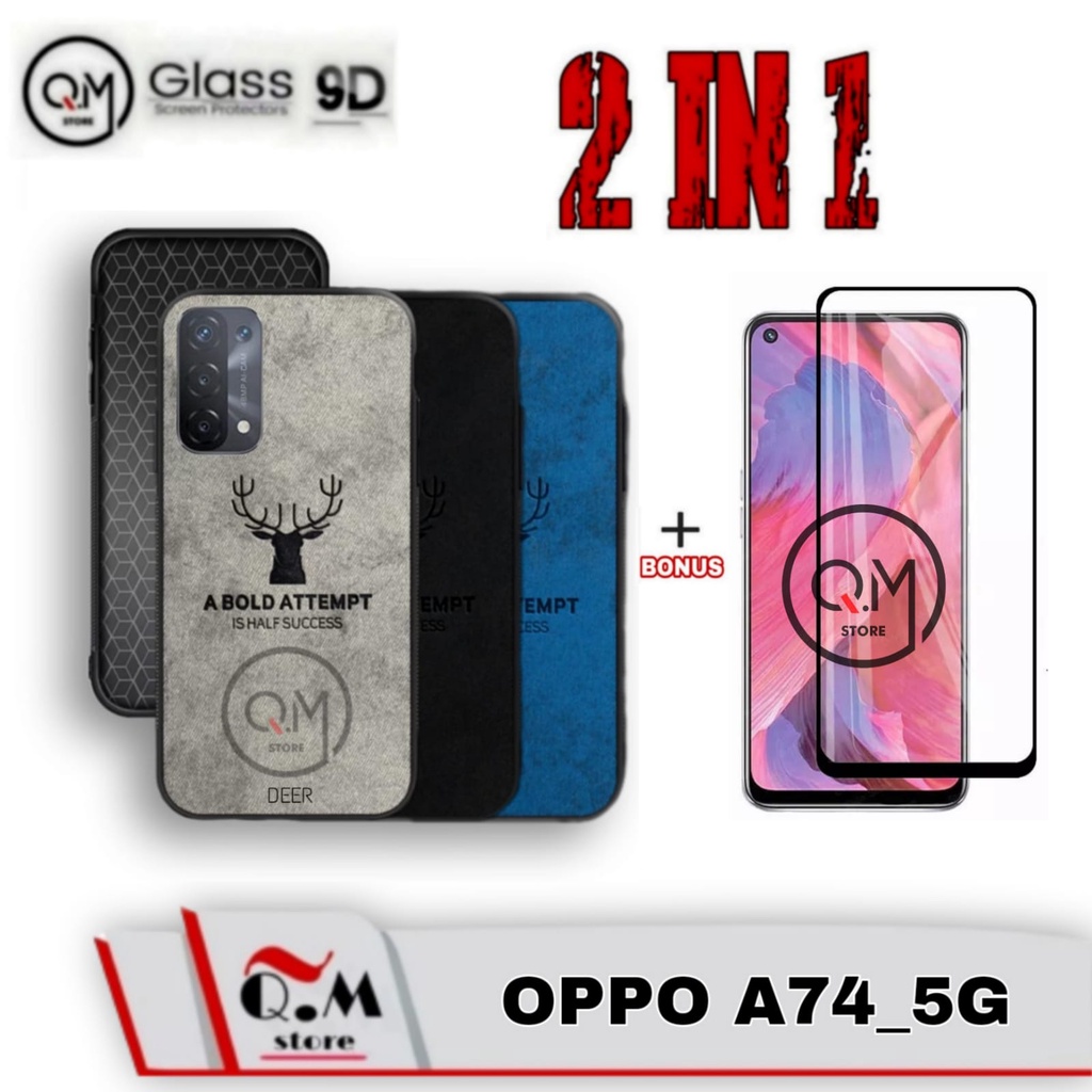 PAKET 2 IN1 Case Deer Oppo A74 5G Softcase Deer High Quality Pelindung Back Cover Bonus Tempered Glass Layar Casing Oppo A74 5G