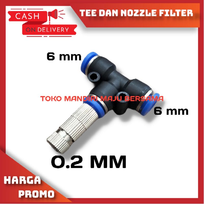 TEE T SLIP LOCK DAN NOZEEL STAINLIS KABUT 0.1MM 0.2MM 0.3 MM / ALAT MISTING / SPRAYER  EMBUN KABUT