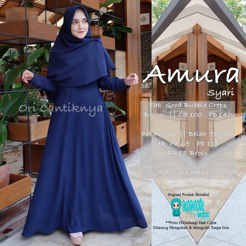 AMURA SYARI NAVY ALLSIZE 100 /140 Gamis Bubble Busui Seragam Murah Cantik Asli Original Umroh CTY